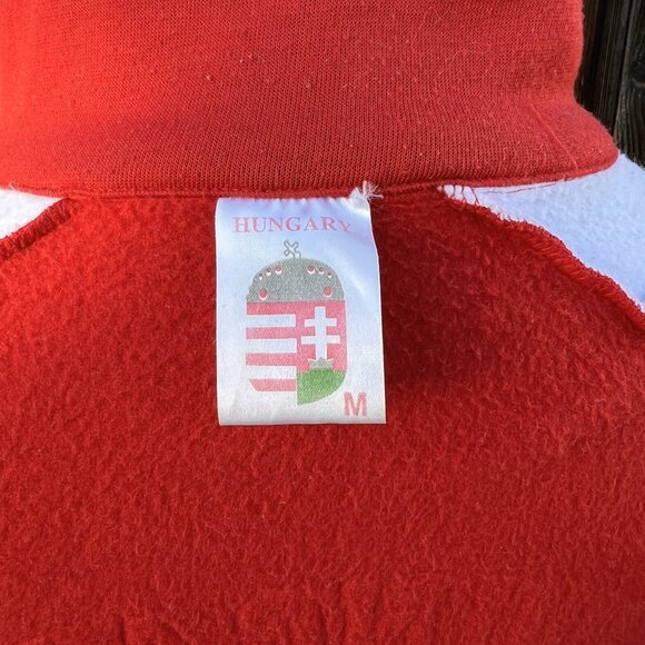 Hungary Fleece Red Jacket with Patch and Embossed Lettering on Back Men's Medium - Picture 7 of 12